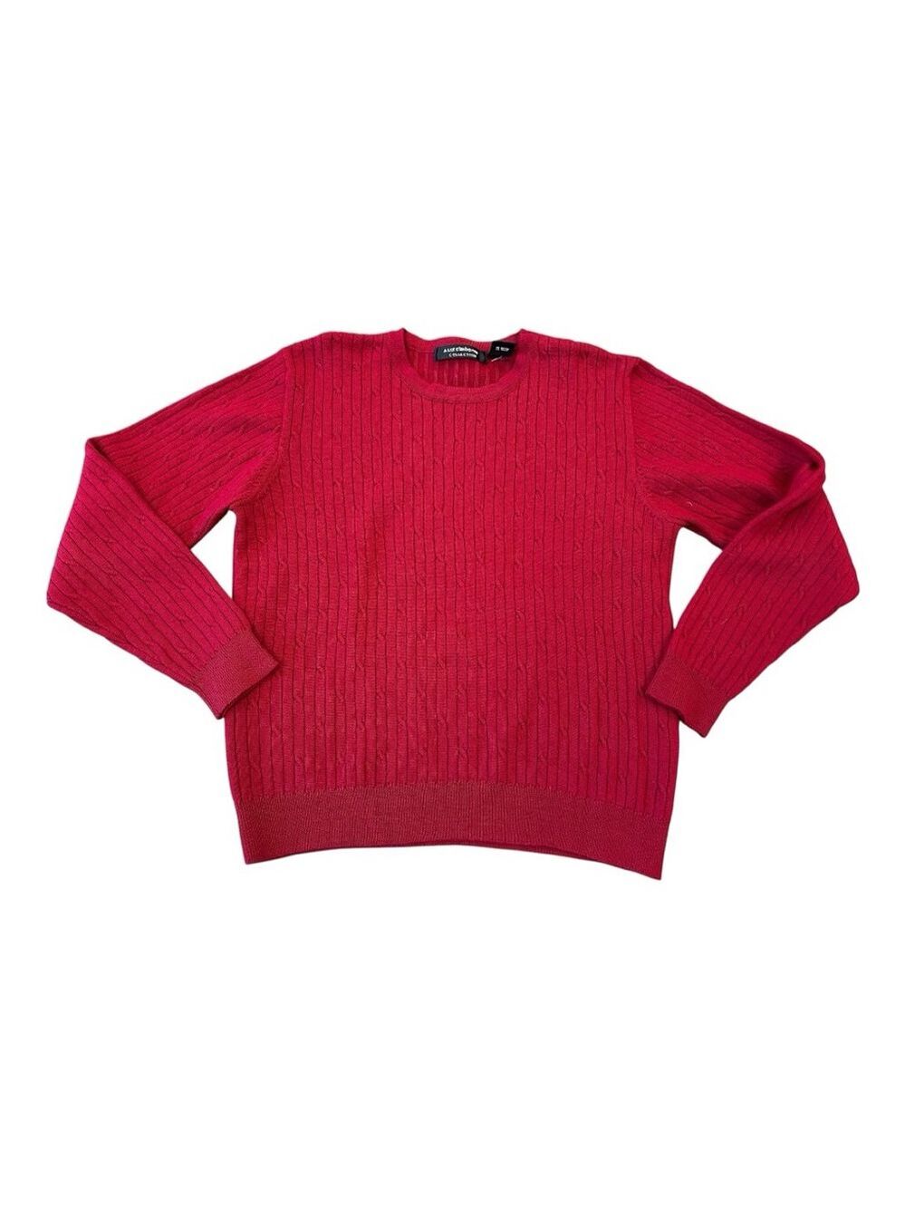 Liz Claiborne Collection Merino Wool Cable Knit Crew Neck Sweater M Red